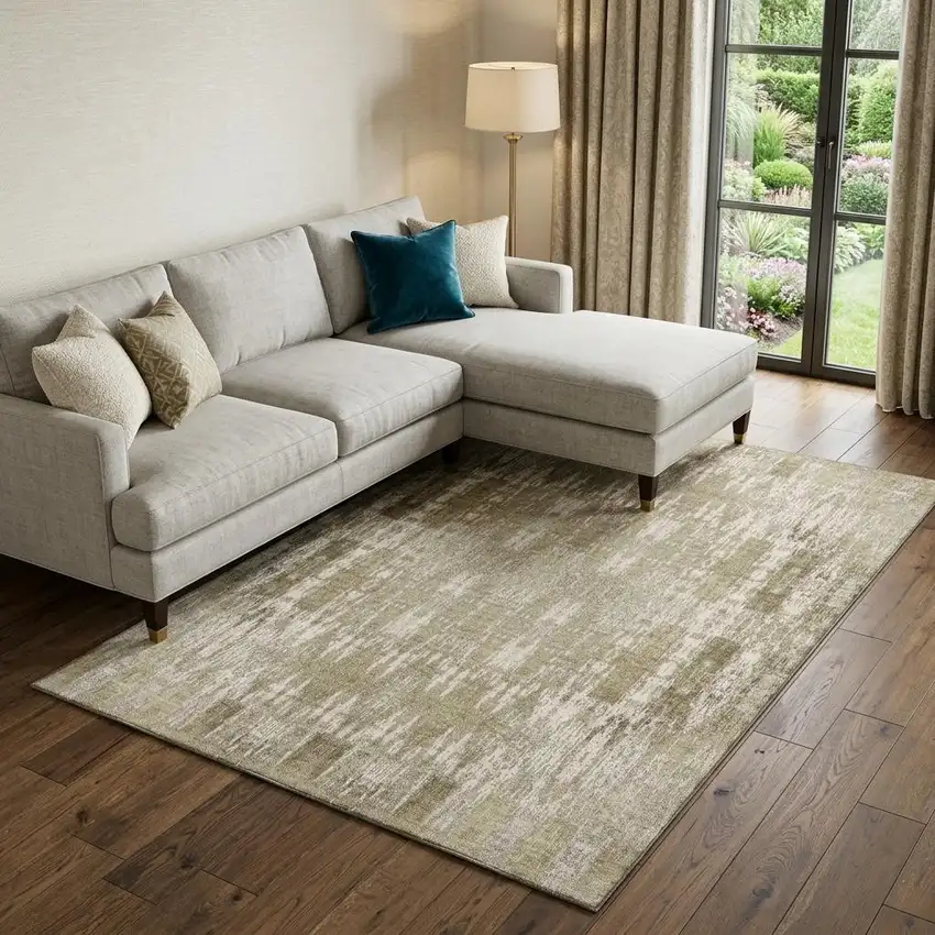 Beige And Tan Moroccan Washable Area Rug With UV Protection Photo 1