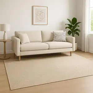 Photo of Beige And Tan Striped Area Rug With Fringe