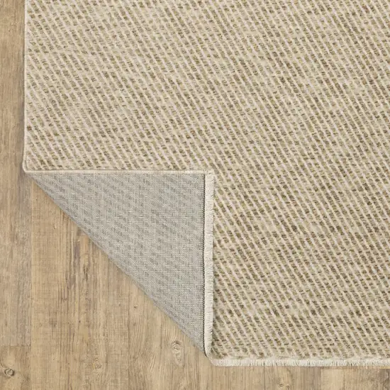 Beige And Tan Striped Area Rug With Fringe Photo 7