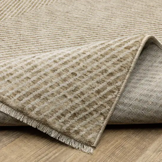 Beige And Tan Striped Area Rug With Fringe Photo 8