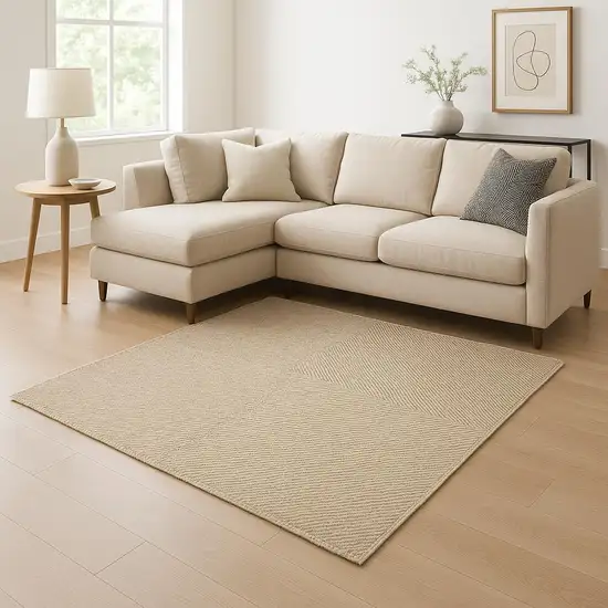 Beige And Tan Striped Area Rug With Fringe Photo 1