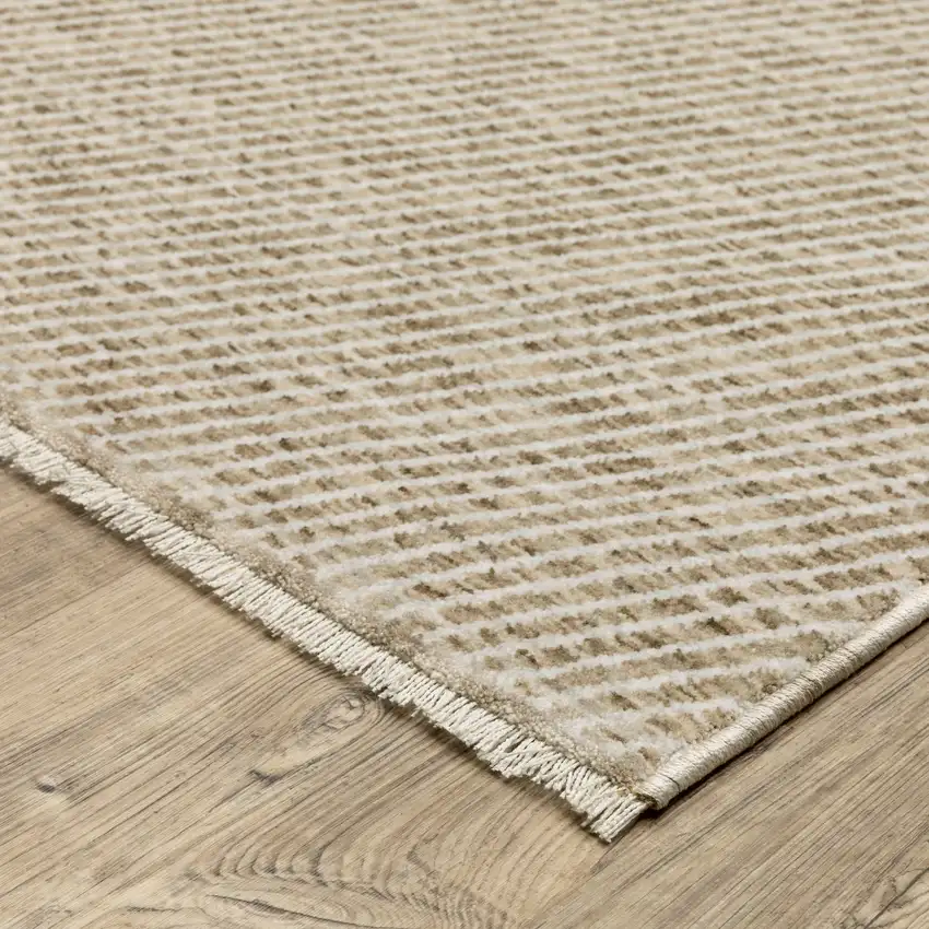 Beige And Tan Striped Area Rug With Fringe Photo 6