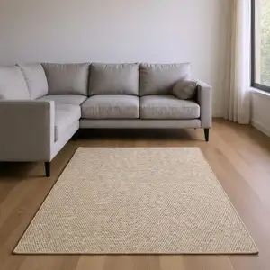 Photo of Beige And Tan Striped Area Rug With Fringe