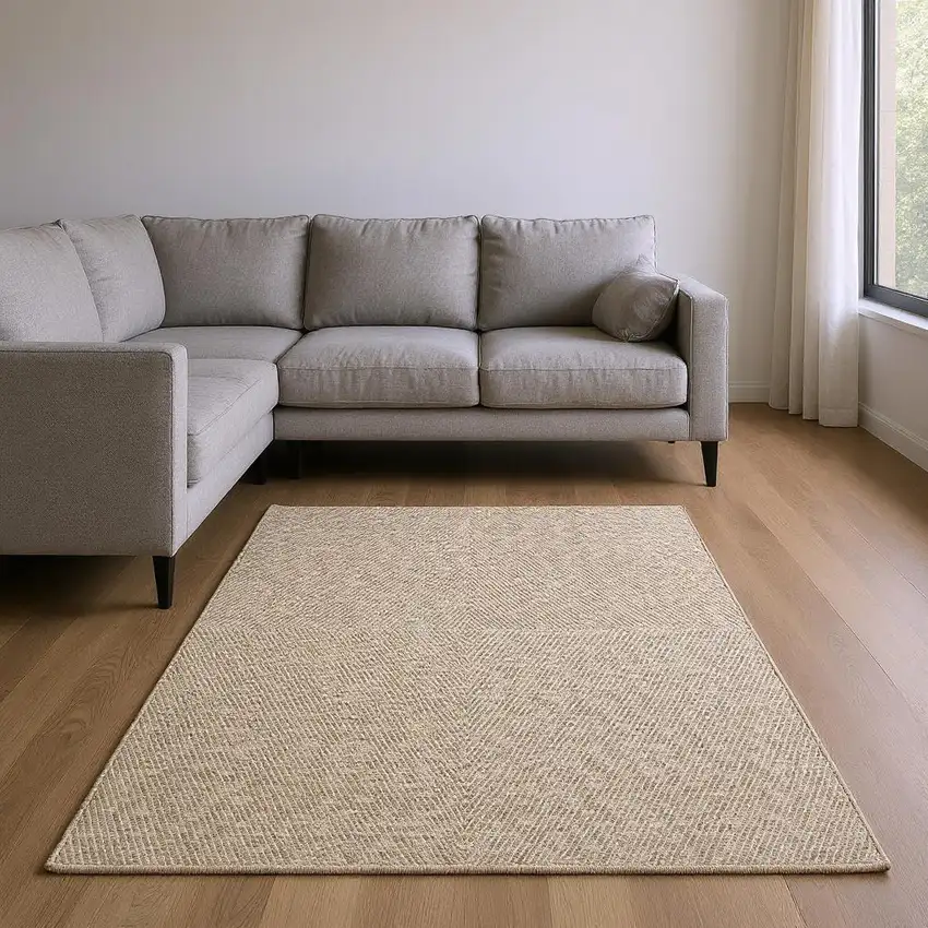 Beige And Tan Striped Area Rug With Fringe Photo 1