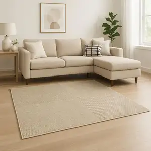 Photo of Beige And Tan Striped Area Rug With Fringe