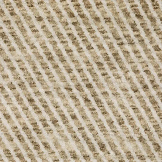 Beige And Tan Striped Area Rug With Fringe Photo 3
