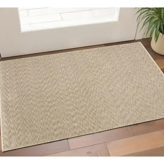 Beige And Tan Striped Area Rug With Fringe Photo 1