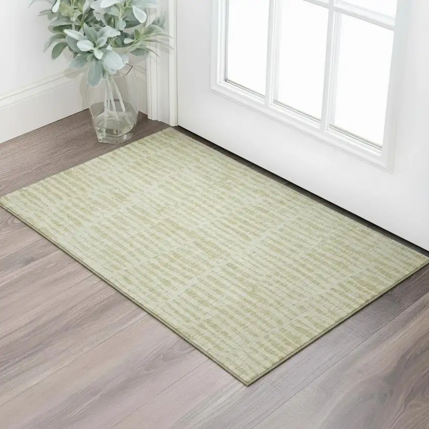 Beige And Tan Striped Washable Area Rug With UV Protection Photo 1