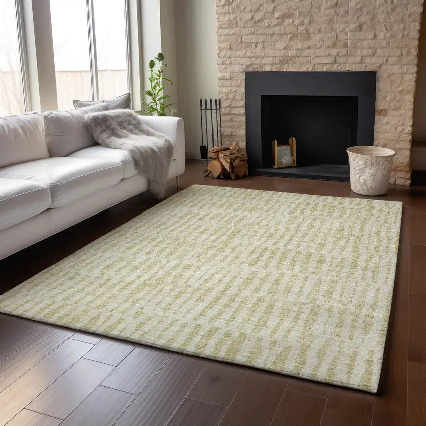 Beige And Tan Striped Washable Area Rug With UV Protection Photo 5