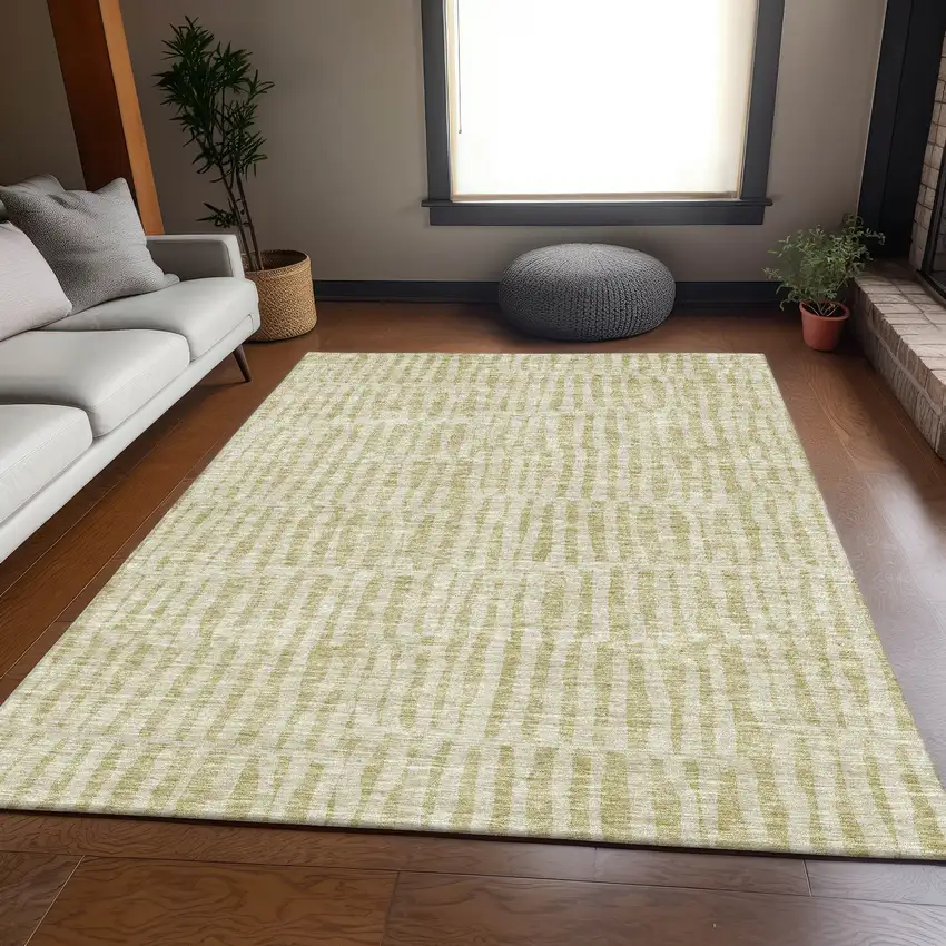 Beige And Tan Striped Washable Area Rug With UV Protection Photo 4