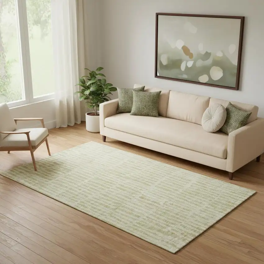 Beige And Tan Striped Washable Area Rug With UV Protection Photo 1