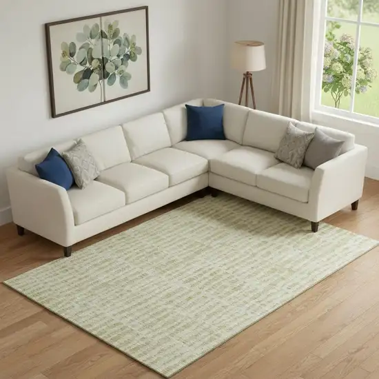 Beige And Tan Striped Washable Area Rug With UV Protection Photo 1