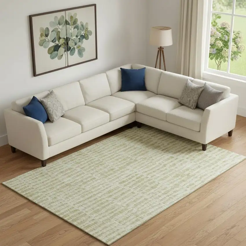 Beige And Tan Striped Washable Area Rug With UV Protection Photo 1