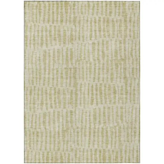 Beige And Tan Striped Washable Indoor Outdoor Area Rug Photo 2