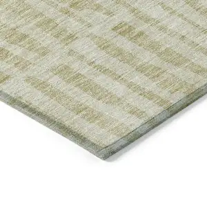 Photo of Beige And Tan Striped Washable Indoor Outdoor Area Rug