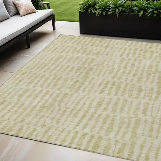 Beige And Tan Striped Washable Indoor Outdoor Area Rug Photo 1