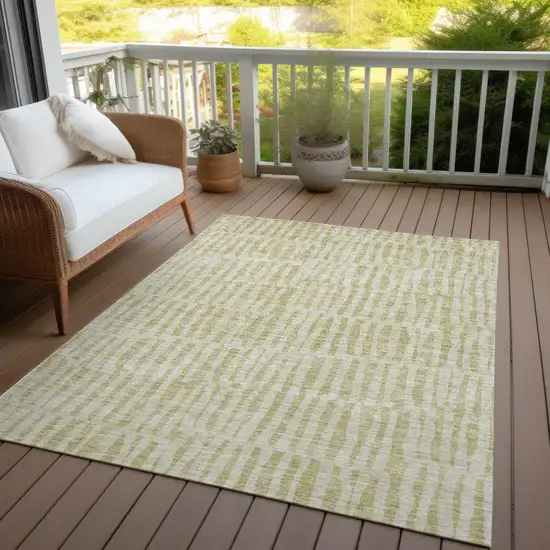 Beige And Tan Striped Washable Indoor Outdoor Area Rug Photo 9