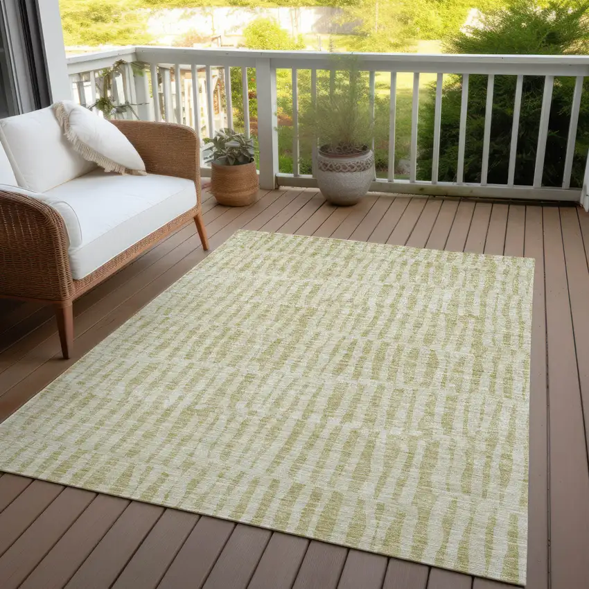 Beige And Tan Striped Washable Indoor Outdoor Area Rug Photo 9