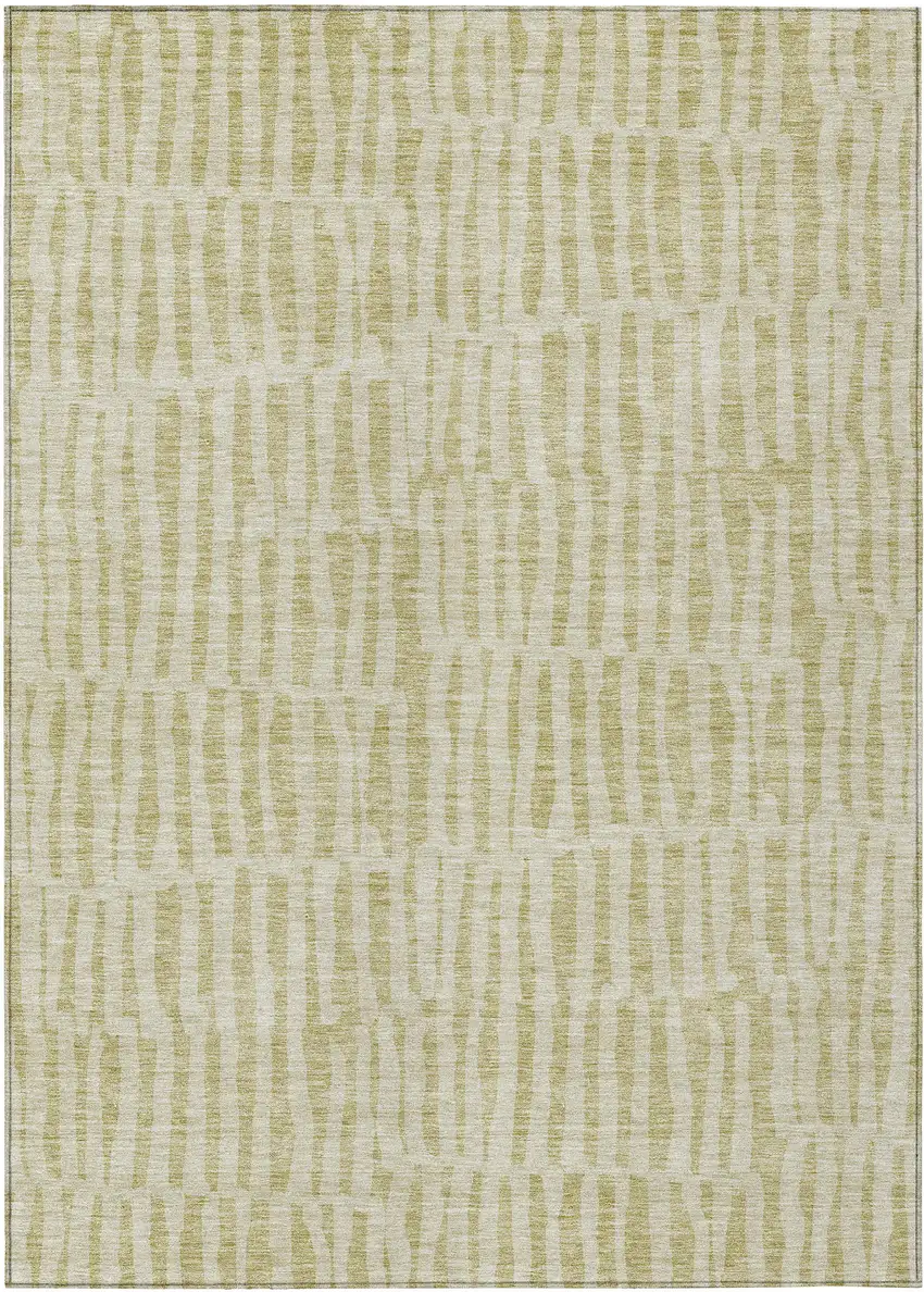 Beige And Tan Striped Washable Indoor Outdoor Area Rug Photo 2