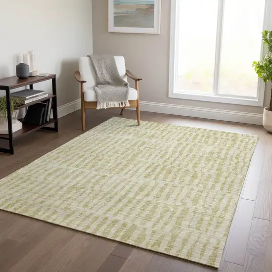 Beige And Tan Striped Washable Indoor Outdoor Area Rug Photo 8