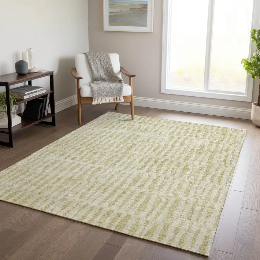 Beige And Tan Striped Washable Indoor Outdoor Area Rug Photo 8