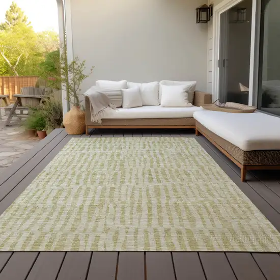 Beige And Tan Striped Washable Indoor Outdoor Area Rug Photo 7