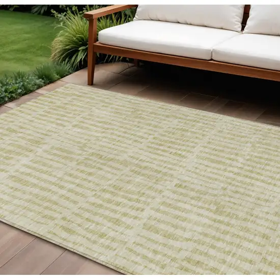 Beige And Tan Striped Washable Indoor Outdoor Area Rug Photo 1