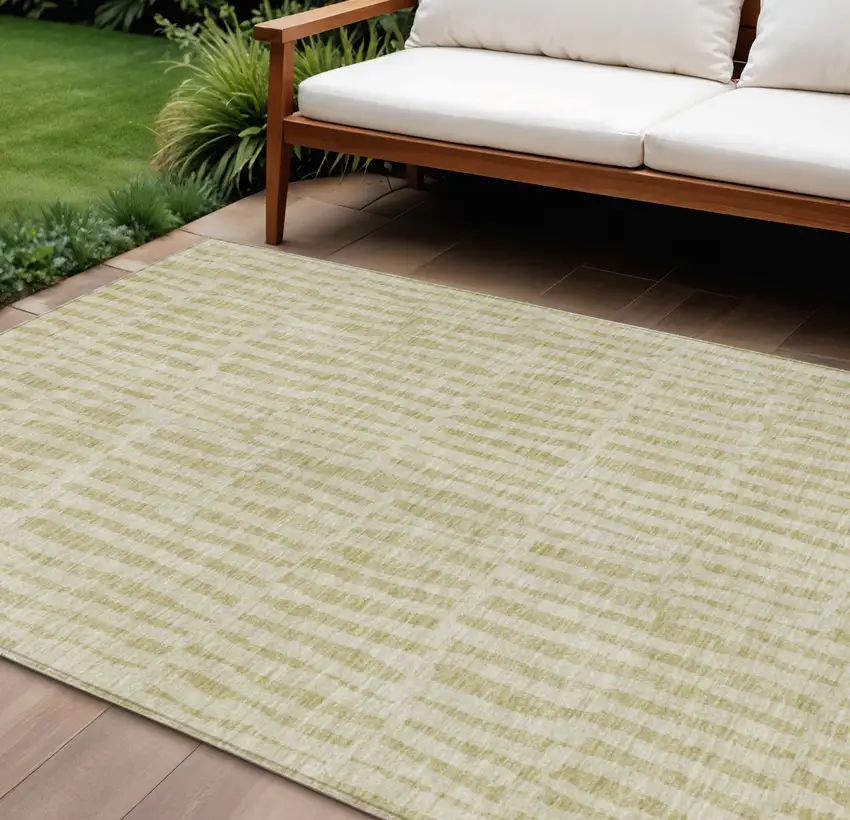 Beige And Tan Striped Washable Indoor Outdoor Area Rug Photo 1
