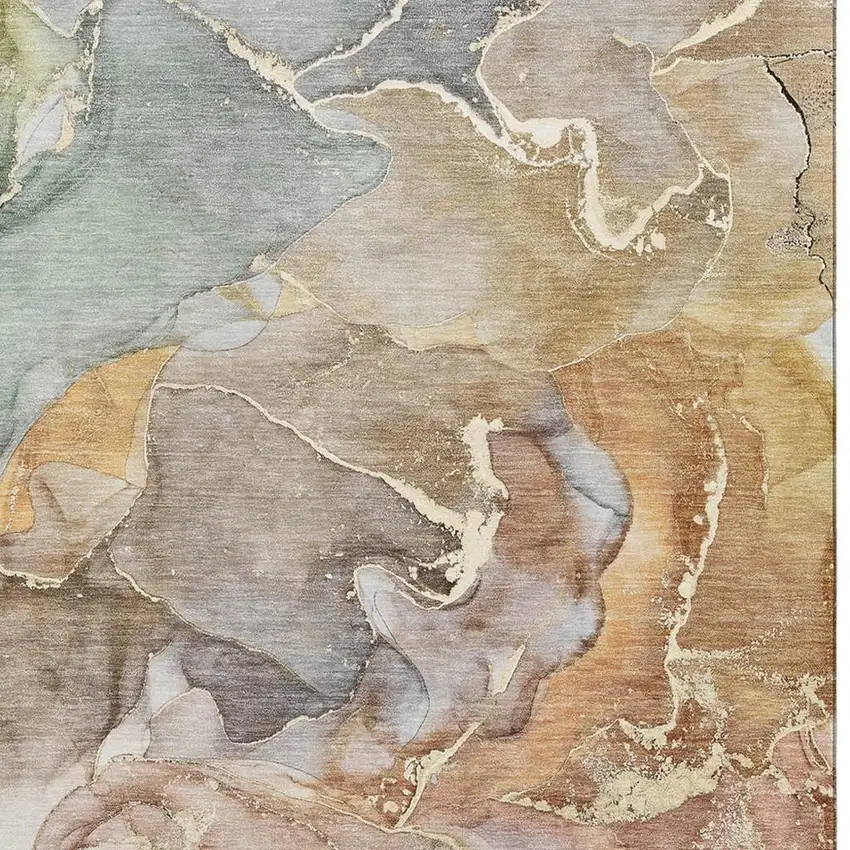 Beige And Taupe Abstract Washable Area Rug With UV Protection Photo 8
