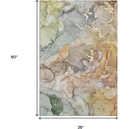 Beige And Taupe Abstract Washable Area Rug With UV Protection Photo 3