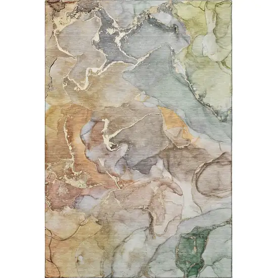 Beige And Taupe Abstract Washable Area Rug With UV Protection Photo 4