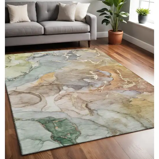 Beige And Taupe Abstract Washable Area Rug With UV Protection Photo 2