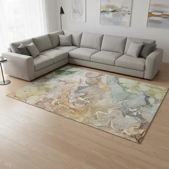 Beige And Taupe Abstract Washable Area Rug With UV Protection Photo 1