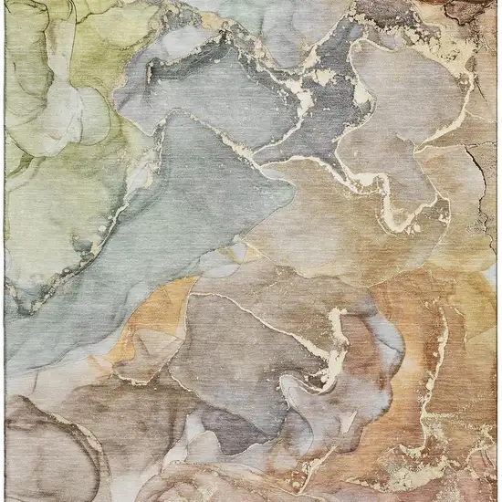 Beige And Taupe Abstract Washable Area Rug With UV Protection Photo 4
