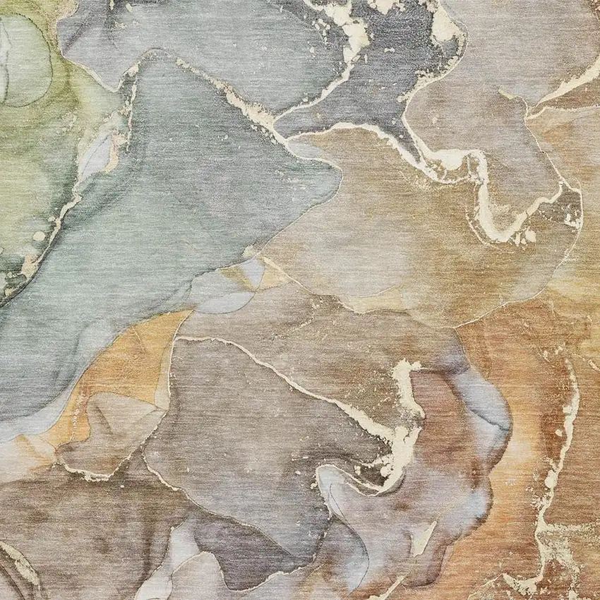 Beige And Taupe Abstract Washable Area Rug With UV Protection Photo 3