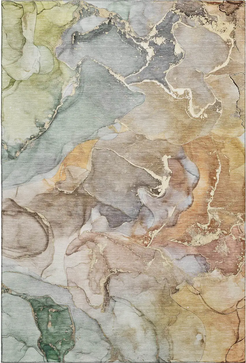 Beige And Taupe Abstract Washable Area Rug With UV Protection Photo 1