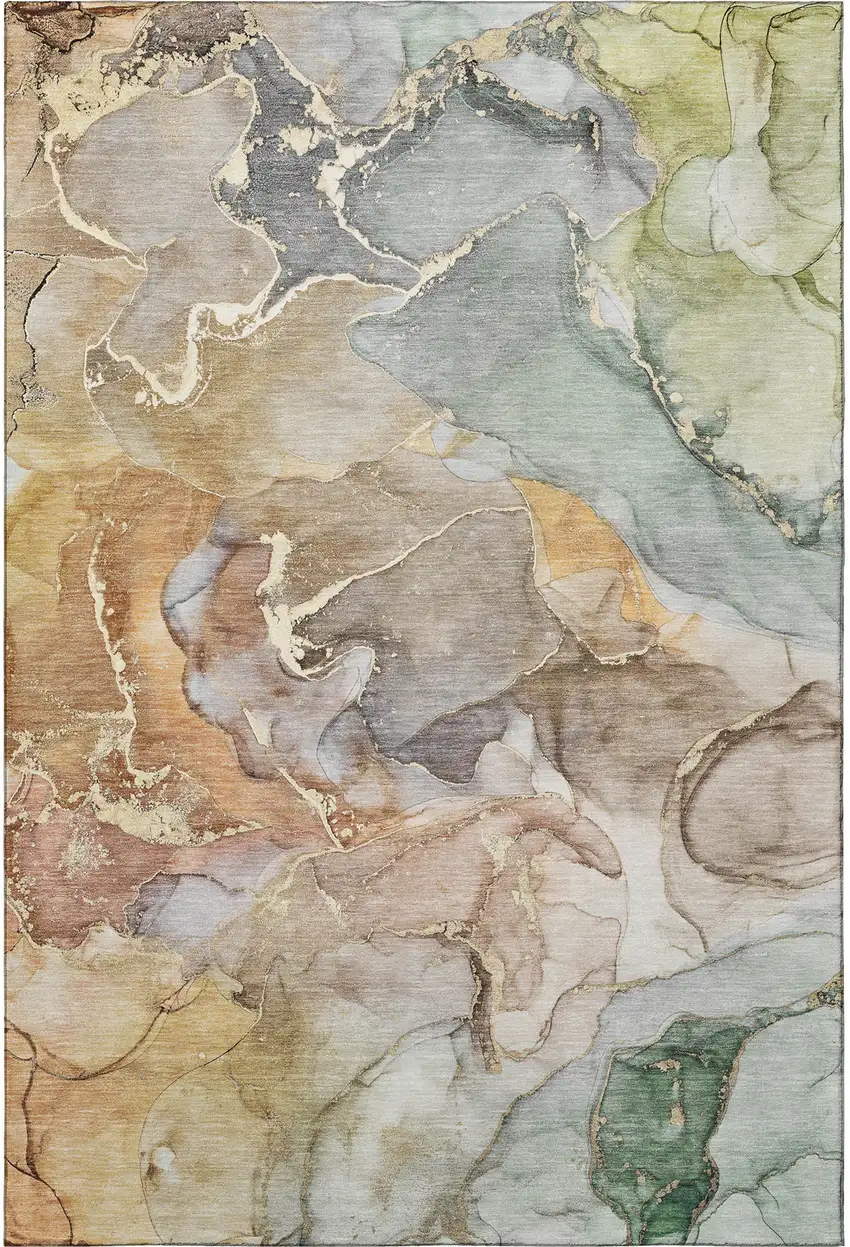 Beige And Taupe Abstract Washable Area Rug With UV Protection Photo 4