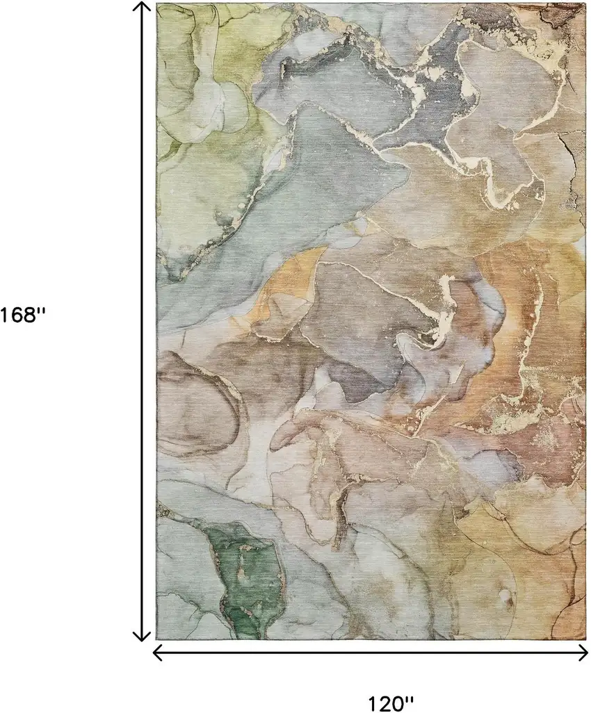 Beige And Taupe Abstract Washable Area Rug With UV Protection Photo 6