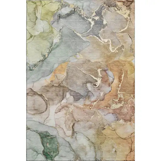 Beige And Taupe Abstract Washable Area Rug With UV Protection Photo 1