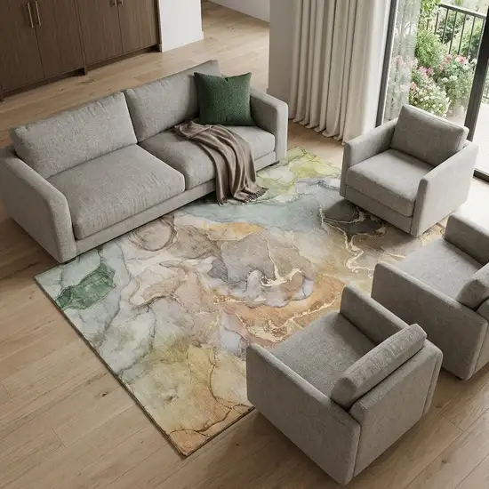 Beige And Taupe Abstract Washable Area Rug With UV Protection Photo 1