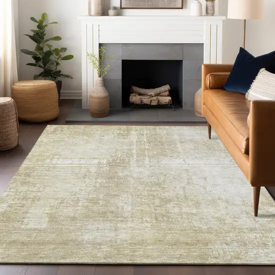 Beige And Taupe Abstract Washable Area Rug With UV Protection Photo 1