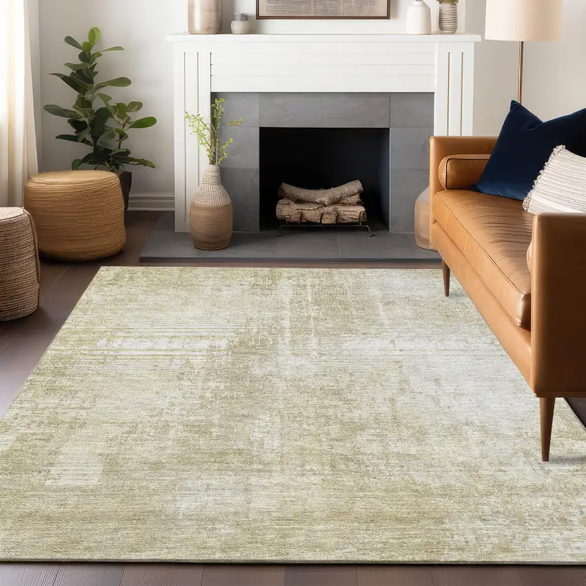 Beige And Taupe Abstract Washable Area Rug With UV Protection Photo 1