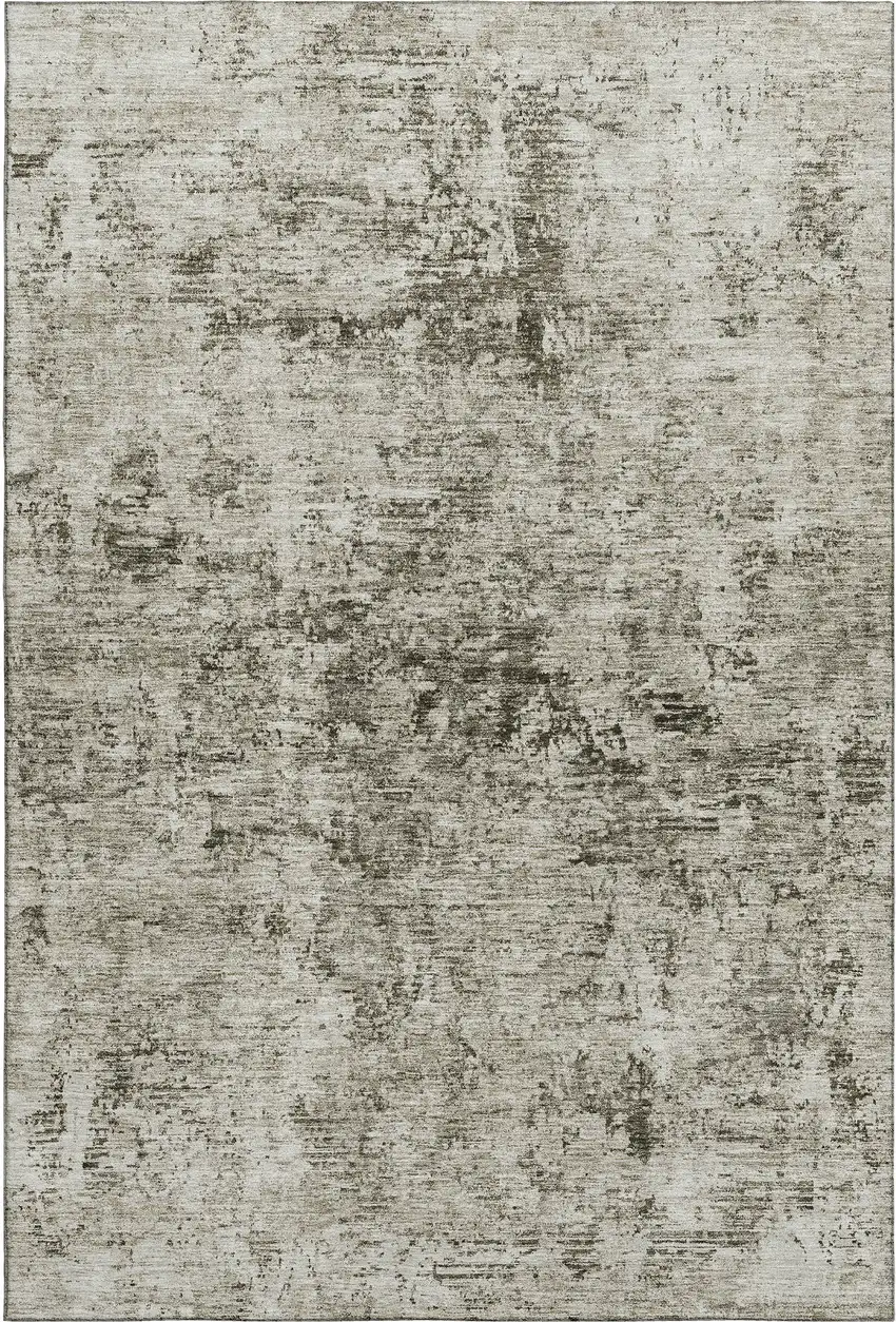 Beige And Taupe Abstract Washable Area Rug With UV Protection Photo 1