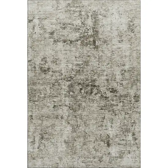 Beige And Taupe Abstract Washable Area Rug With UV Protection Photo 1