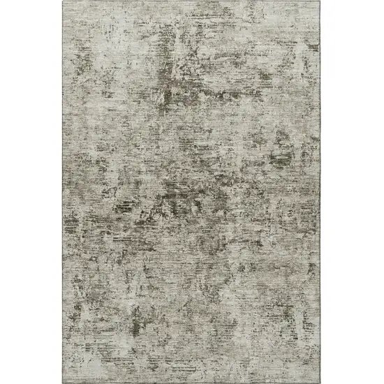 Beige And Taupe Abstract Washable Area Rug With UV Protection Photo 3