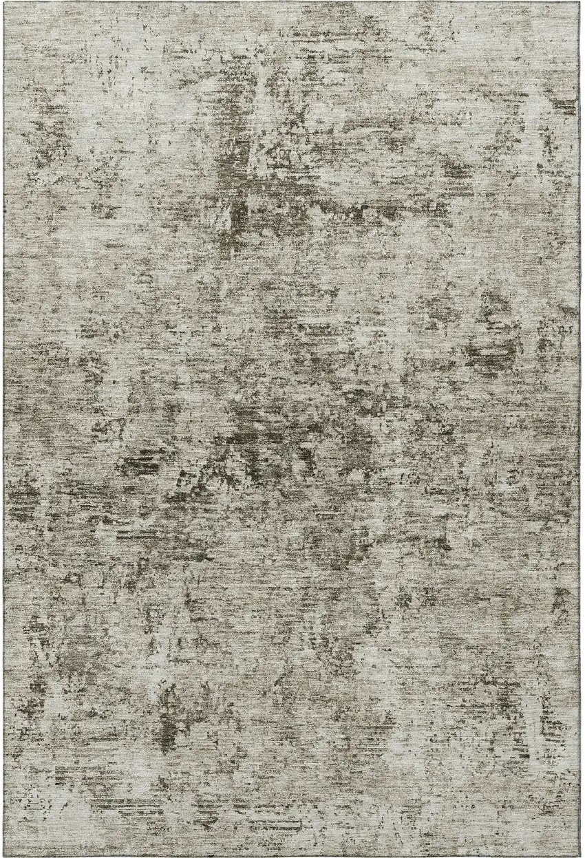 Beige And Taupe Abstract Washable Area Rug With UV Protection Photo 3