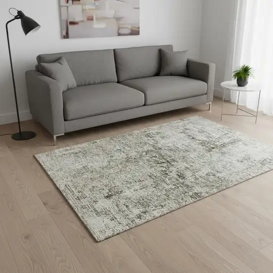 Beige And Taupe Abstract Washable Area Rug With UV Protection Photo 2