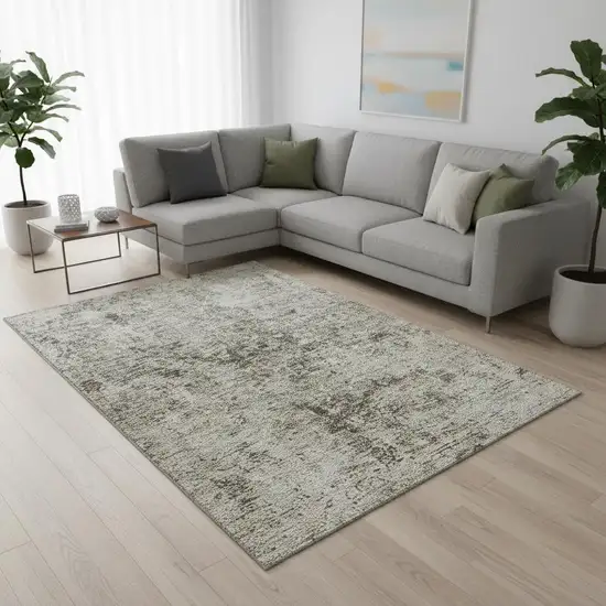 Beige And Taupe Abstract Washable Area Rug With UV Protection Photo 2