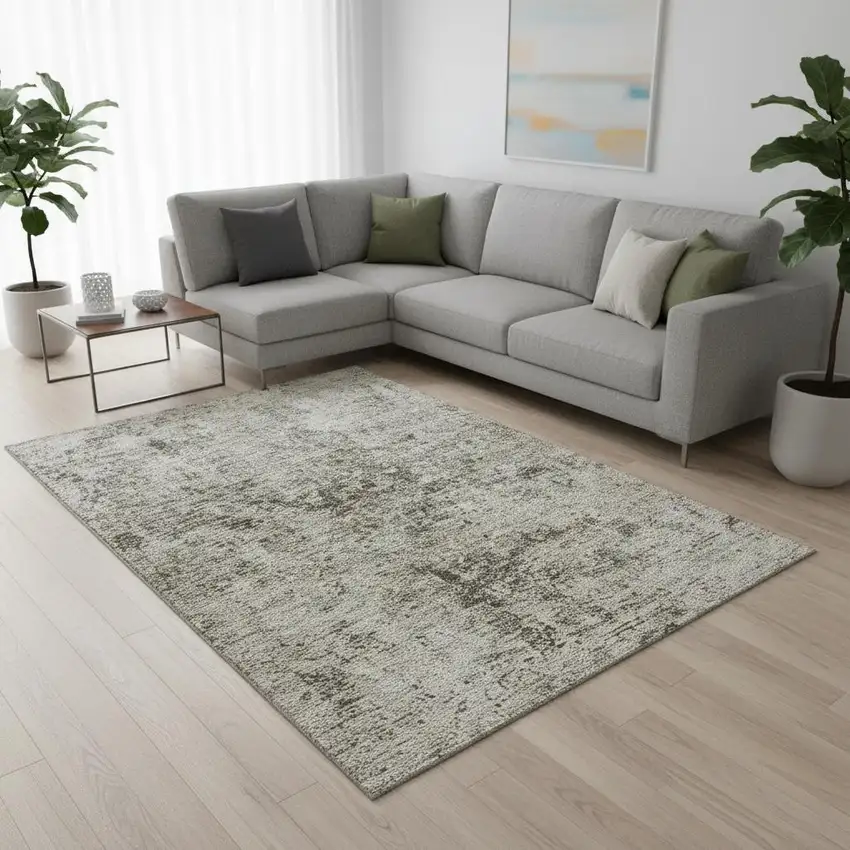 Beige And Taupe Abstract Washable Area Rug With UV Protection Photo 2