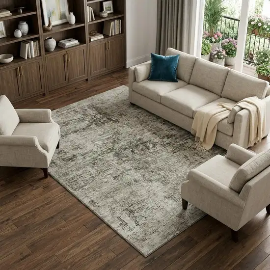 Beige And Taupe Abstract Washable Area Rug With UV Protection Photo 1